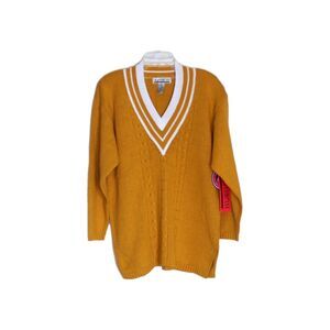 SK & Co Vintage 80's Sweater Goldenrod Long Sleeve V Neck Pullover  Size M